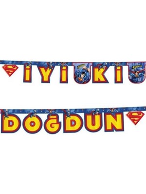 Design Superman Temalı Rengarenk Iyiki Doğdun Yazılı Flama Bayrak Süsleme 2 Metre
