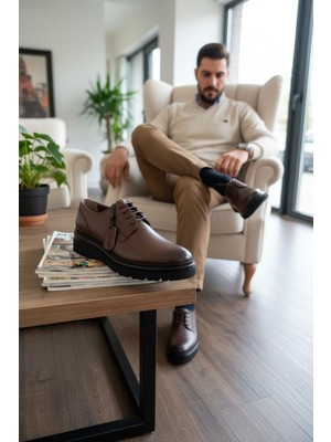 Enoch Otorite Serisi Kalın Tabanlı Ortopedik Maskülen Derby Ayakkabı