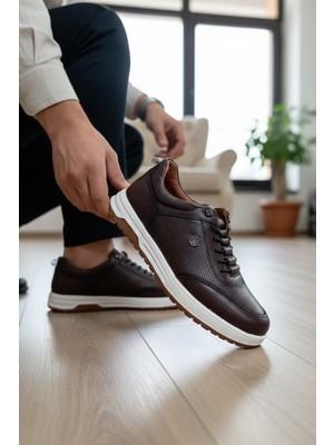 Enoch Erkek Hakiki Deri Ortopedik Kalın Taban Perforeli Casual Spor Ayakkabı