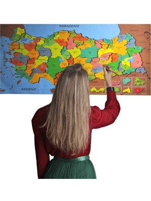 By Nevser® Renkli Türkiye Haritası Manyetik Yapıştırıcı Gerektirmeyen Duvar Stickerı 118 cm * 56 cm