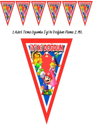 snowparty Mario Temaya Uygun Temalı Doğum Günü Flaması Bayrak Iyi Ki Doğdun Yazı
