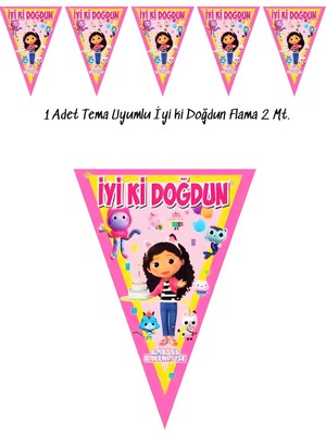 snowparty Gabby Dollhouse Temaya Uygun Temalı Doğum Günü Flaması Bayrak Iyi Ki Doğdun Yazı