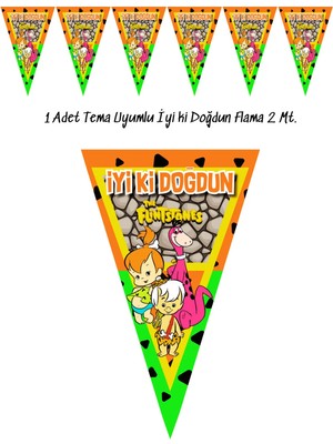 snowparty Taş Devri Çakıl Bambam Temaya Uygun Temalı Doğum Günü Flaması Bayrak Iyi Ki Doğdun Yazı