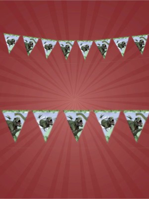 Umamiçe Jurassic Dinozor Desenli Flama - Doğum Günü Flaması