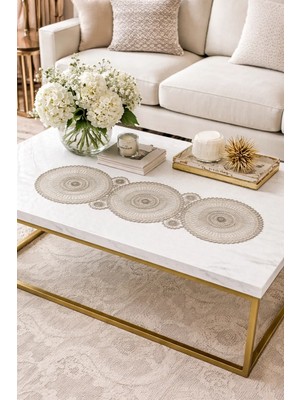 Dilex DİLEX Bej Nakışlı Runner Masa Örtüsü 37x115 cm Dantel Detaylı Şık Sofra Runner