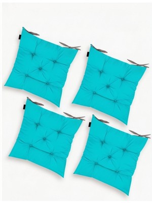 Gullfoss Turkuaz Dekoratif Pofidik Sandalye Minderi 4’lü Set (40X40 Cm)