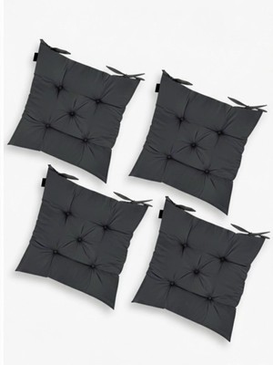 Gullfoss Antrasit Dekoratif Pofidik Sandalye Minderi 4’lü Set (40X40 Cm)