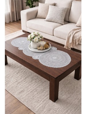 Dilex DİLEX Nakışlı Runner Masa Örtüsü Gri 37x115 cm – Dantel Detaylı Şık Masa Runner, Günlük ve Çeyizlik