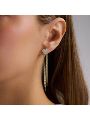 Sembol Gold 14 Ayar Altın Kalp Sallantılı Zincir Küpe 3,35 gr 6,5 cm