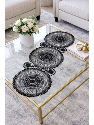 Dilex DİLEX Nakışlı Runner Masa Örtüsü Siyah 37x115 cm Dantel Detaylı Şık Masa Runner Günlük ve Çeyizlik