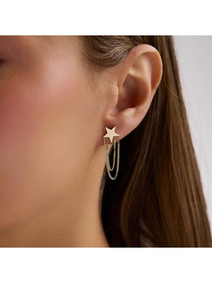 Sembol Gold 14 Ayar Altın Yıldız Zincir Sallantılı Küpe 1,60 gr 3 cm