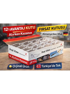 Ercelliance 1. Sınıf Alman Malı Şeffaf Koruyucu Iş Gözlüğü **12'li KUTU** – Buğulanmaz, Hafif ve Dayanıklı Tasarım