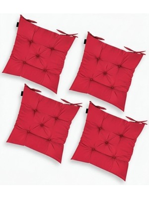 Gullfoss Kırmızı Dekoratif Pofidik Sandalye Minderi 4’lü Set (40X40 Cm)