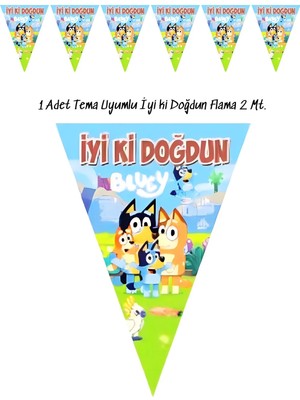 snowparty Bluey Temaya Uygun Temalı Doğum Günü Flaması Bayrak Iyi Ki Doğdun Yazı