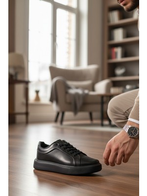 Enoch Erkek Günlük Düz Taban Sade Spor Ayakkabı  Tabanlı Sneaker Dokulu Burun ve Metal Halka Detaylı