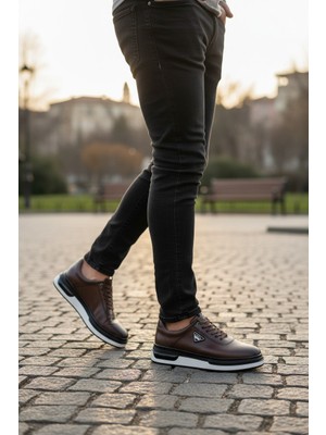 Enoch Otorite Serisi Haki Deri Katmanlı Yüksek Taban Premium Sneaker