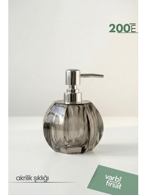 VarBiFırsat Akrilik Yuvarlak Sıvı Sabunluk 200 ml | Modern Dekoratif Tasarım | Füme