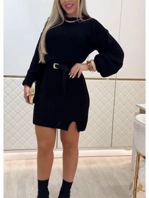 Deridün Yıldız Shoes Kadın Uzun Kollu Yuvarlak Yakalı Kısa Triko Elbise