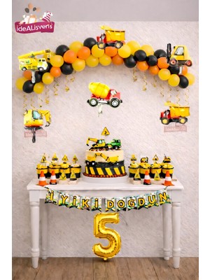 Bkmc Inşaat Temalı Yaş Doğum Günü Süsleme Seti Iş Makinesi Folyo Balon Balon Zinciri Parti Dekoru Süsü