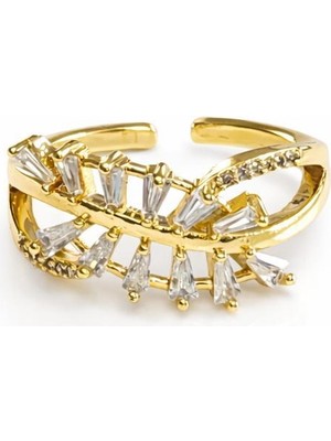 Angelovia Işıltılı Taş Detaylı Altın Ton Ayarlanabilir Yüzük