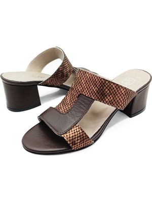 Gdt Ayakkabı Hakiki Deri Kahve  Renk  Kalın Topuk 35-36-37-38-39-40-41 Numara  Kadın Topuklu Terlik