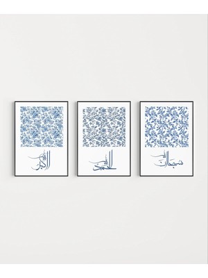 Vogloo Elhamdülillah – Maşallah – Sübhanallah Mavi Desenli 3’lü Duvar Poster Seti
