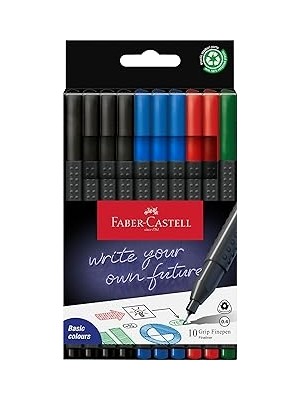 Starseven Faber-Castell Finepen Ince Keçe Uçlu Kalem Seti, 10’lu, Ofis Günlük Kullanım, 0.4 mm Hassas
