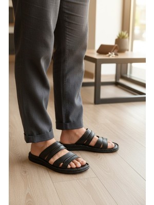 Enoch Üç Bantlı Pürüzsüz Vaketa Dokulu Anatomik Terlik