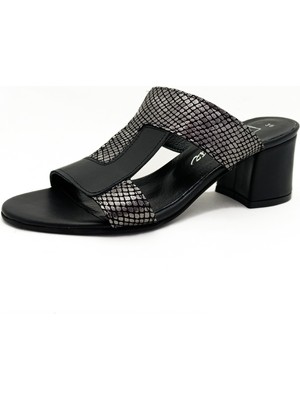 Gdt Ayakkabı Hakiki Deri Siyah Renk  Kalın Topuk 35-36-37-38-39-40-41 Numara  Kadın Topuklu Terlik