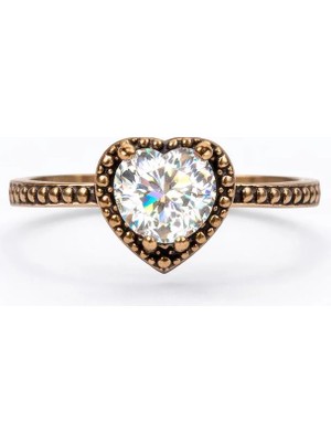 Angelovia Kalp Taşlı Minimal Bakır Kaplama Kadın Çelik Yüzük