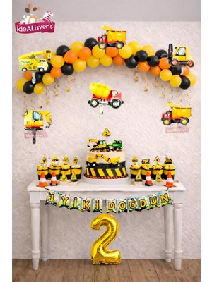 Bkmc Inşaat Temalı Yaş Doğum Günü Süsleme Seti Iş Makinesi Folyo Balon Balon Zinciri Parti Dekoru Süsü