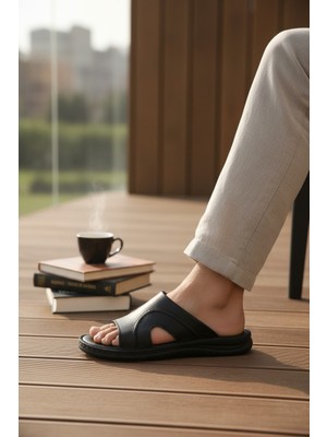 Enoch Yumuşak Dokulu Hakiki Deri Esnek Tabanlı Modern Günlük Terlik
