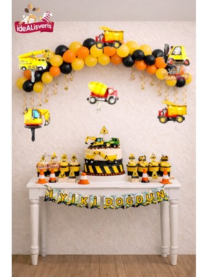 Bkmc Party Inşaat Temalı Doğum Günü Süsleme Seti  Iş Makinesi Balon Dekorasyon Parti Seti Süsü