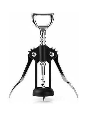 Starseven Siyah Kanatlı Tirbuşon Şarap Açacağı – Paslanmaz Çelik Vidalı, Ergonomik Kollu, Klasik Şişe Açacağı