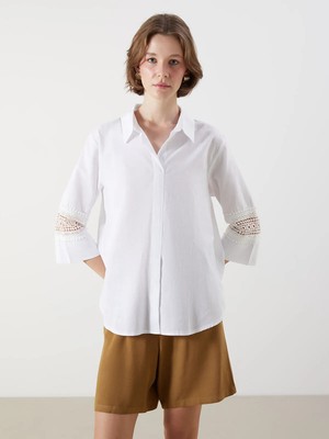 Lc Waikiki Yeni Sezon Kroşe Detaylı Oversize Kadın Gömlek