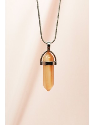 Güneş Taşı Doğal Taşı Zincirli El Yapımı Tasarımlı Kolye Uç: 3,5 cm Zincir: 20 cm Kutulu