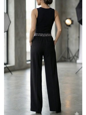 Janes Kadın Yüksek Bel Beli Lastikli Genç Paçalı Ithal Krep Pantolon