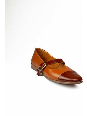 Moda Arena 5003 Taba Deri Atkılı Kadın Babet