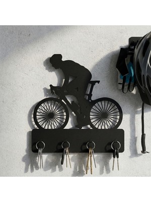 Metla Metal Bisikletçi Silüet Metal Duvar Anahtarlığı | Endüstriyel Dekoratif Anahtar Askısı Hediye