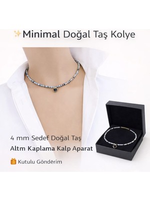 Sinem Şanlı Atelier Sedef Doğal Taş Minimal Kalp Kolye