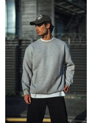 Moda Loris Kışlık Bisiklet Yaka Üç Iplik Basic Sweatshirt - Gri