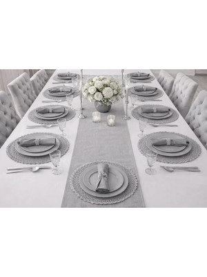 Dilex DİLEX Nakışlı Gri Supla Seti 12 Adet – 37 cm Şık Sofra Sunumu
