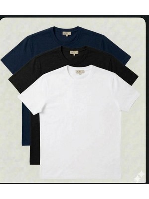 Lacıvert-Siyah-Beyaz 3'lü Basıc Tshırt