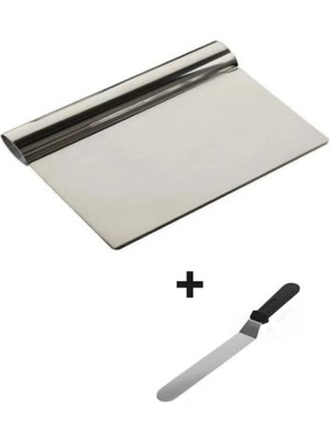Zemira 2li Set Hamur Şekillendirici Eğik Pasta Spatulası +Metal Hamur Kazıyıcı Spatula