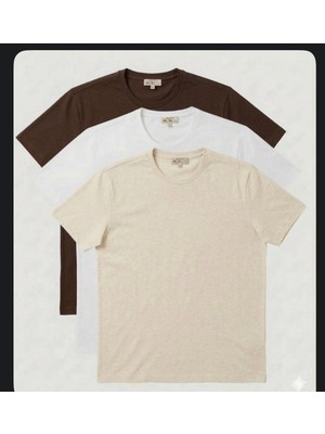 Bej- Kahverengi -Beyaz Basıc Tshırt