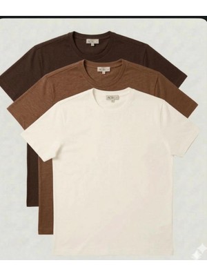 Bej-Kahverengi-Koyu Kahverengi 3'lü Penye Basıc Tshırt