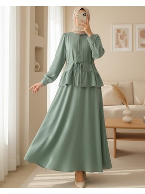 Modamorfo Parçalı Büzgülü Bluz Etekli Takım -Mint