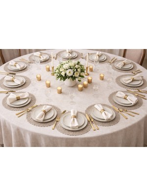 Dilex DİLEX Nakışlı Bej Supla Seti 12 Adet – 37 cm Şık Sofra Sunumu