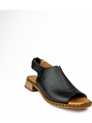 Moda Arena 038 Siyah Deri Kadın Sandalet