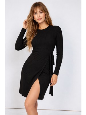 Mamayaga Kadın Uzun Kol Yırtmaçlı Şık Spor Kaşkorse Büyük Beden Esnek Curve Elbise